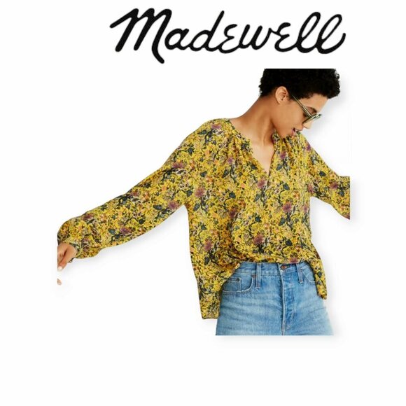 Madewell x Karen Walker yellow floral 100% silk Gennaker fairyblouse EUC size M - Picture 1 of 11